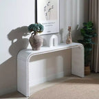 Okak 59IN Waterfall-Style Entryway Table with Wood Beads, Console Table with Minimalism Design, Accent Table for Hallway, Living Room, White