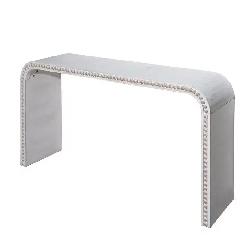 Okak 59IN Waterfall-Style Entryway Table with Wood Beads, Console Table with Minimalism Design, Accent Table for Hallway, Living Room, White