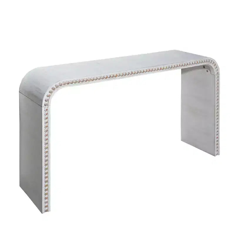Okak 59IN Waterfall-Style Entryway Table with Wood Beads, Console Table with Minimalism Design, Accent Table for Hallway, Living Room, White