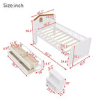 Whisen Low Twin Loft Bed with LED Lights, House Shape Headboard & Storage Drawers, Solid Construction