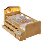 Whisen Low Twin Loft Bed with LED Lights, House Shape Headboard & Storage Drawers, Solid Construction