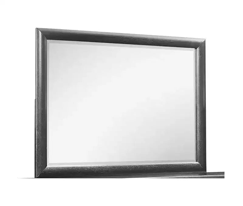 HomeStock Grey Framed Mirror with Clean Lines  Contemporary Bedroom Mirror with Simple Wooden Border