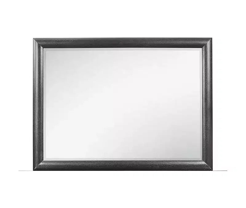 HomeStock Grey Framed Mirror with Clean Lines  Contemporary Bedroom Mirror with Simple Wooden Border