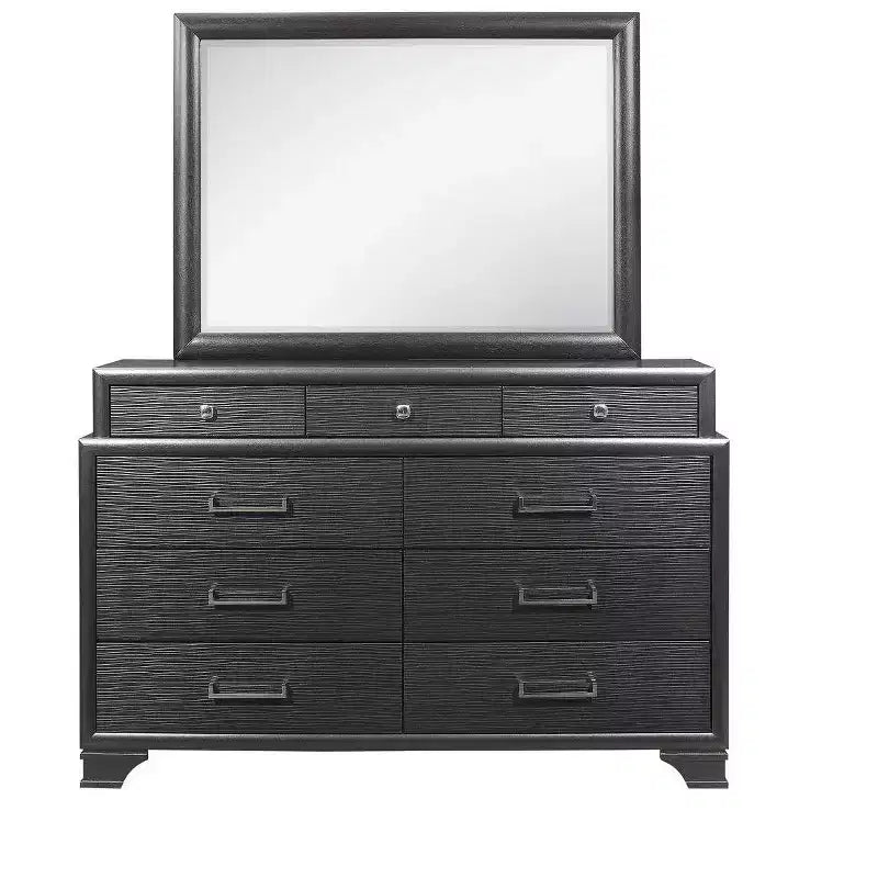 HomeStock Grey Framed Mirror with Clean Lines  Contemporary Bedroom Mirror with Simple Wooden Border