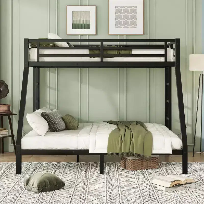 Metal Twin XL over Queen Bunk Bed for Teens and Adults,Space-Saving/Noise Reduced/No Box Spring Needed,Black