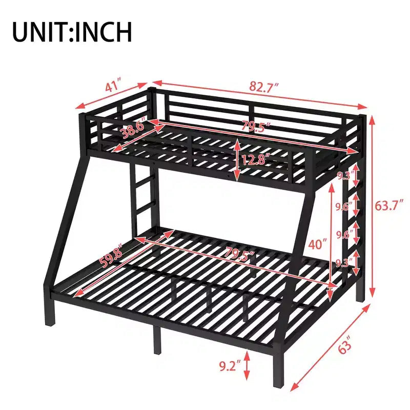 Metal Twin XL over Queen Bunk Bed for Teens and Adults,Space-Saving/Noise Reduced/No Box Spring Needed,Black