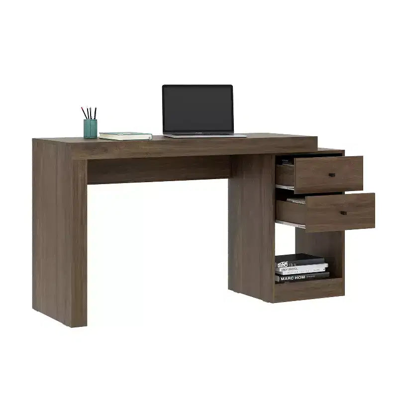 Okak 47.5IN Modern Expandable Home Office Desk, Computer Desk with 2 Drawers and 1 Shelf, Writing Desk for Reading Room, Study