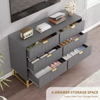 6 Drawer Double Dresser,Modern Dresser for Bedroom with Gold Handles,Large Chest of Drawers forHallway,Entryway