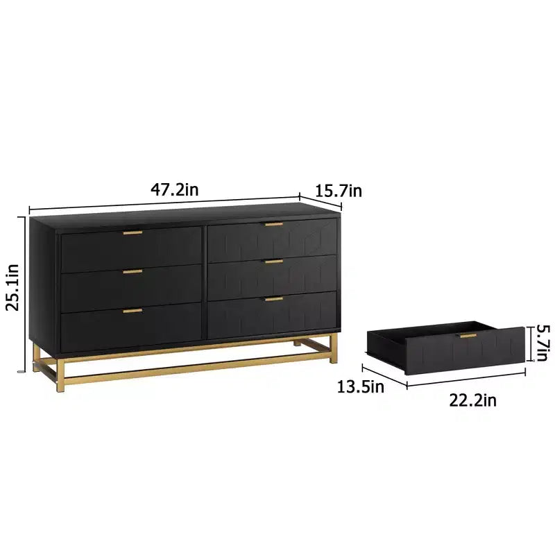 6 Drawer Double Dresser,Modern Dresser for Bedroom with Gold Handles,Large Chest of Drawers forHallway,Entryway