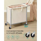 Rolling Laundry Hamper with Removable Liner, 47.5 Gallon Wheeled Basket with Brakes and Steel Frame, Cream White