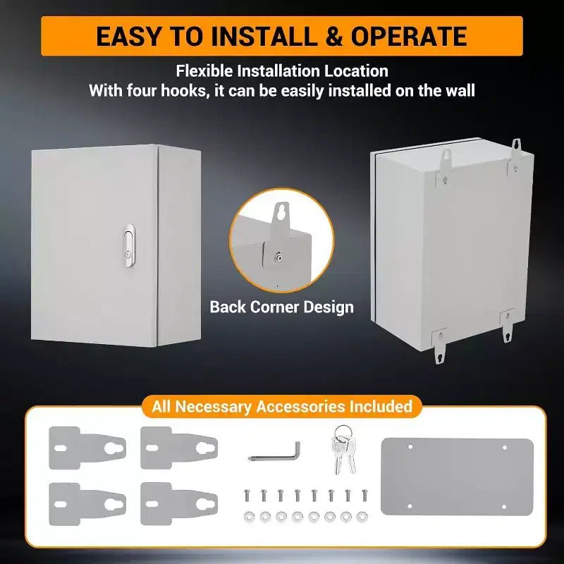 COZONY NEMA 4X Electrical Junction Box, IP66 Weatherproof Steel Enclosure, Outdoor/Indoor, Hinged, Lockable, w/ Mounting Plate, UL Listed