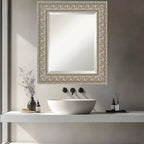 Amanti Art Sydney Silver Beveled Framed Bathroom Vanity Wall Mirror