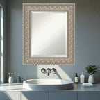 Amanti Art Sydney Silver Beveled Framed Bathroom Vanity Wall Mirror