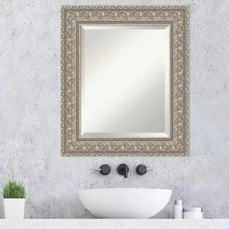 Amanti Art Sydney Silver Beveled Framed Bathroom Vanity Wall Mirror