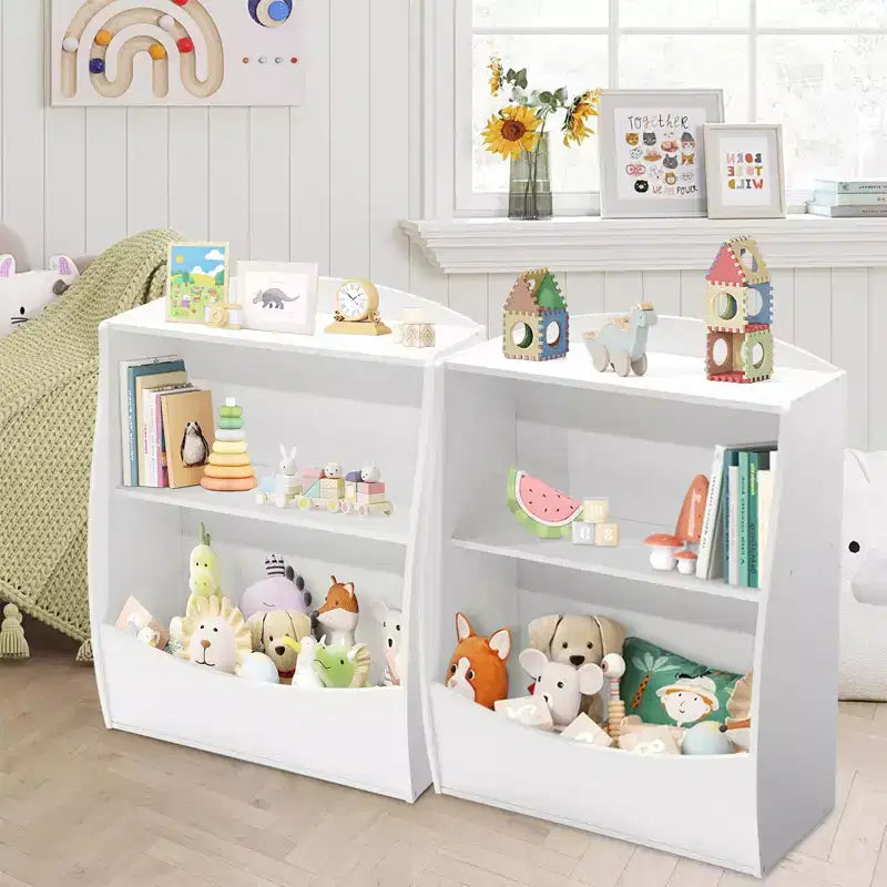 2 Tier Kids Bookshelf and Book Storage, Toddler Bookshelf, Storage Boxes Book Shelf & Organizer for Nursery Playroom Classroom Library Bedroom