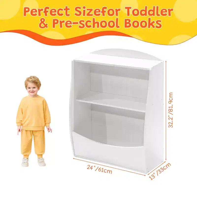 2 Tier Kids Bookshelf and Book Storage, Toddler Bookshelf, Storage Boxes Book Shelf & Organizer for Nursery Playroom Classroom Library Bedroom