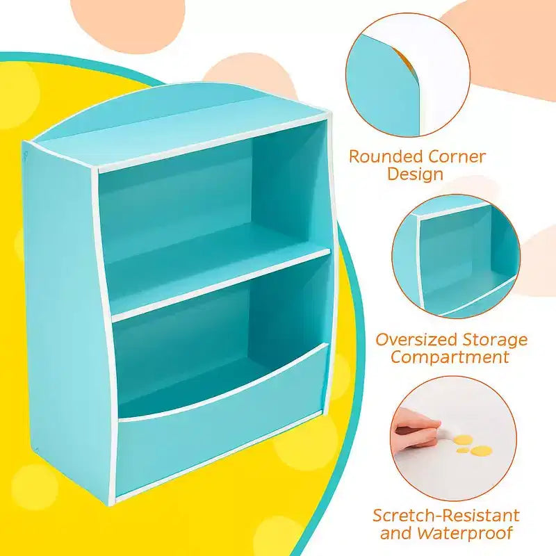 2 Tier Kids Bookshelf and Book Storage, Toddler Bookshelf, Storage Boxes Book Shelf & Organizer for Nursery Playroom Classroom Library Bedroom