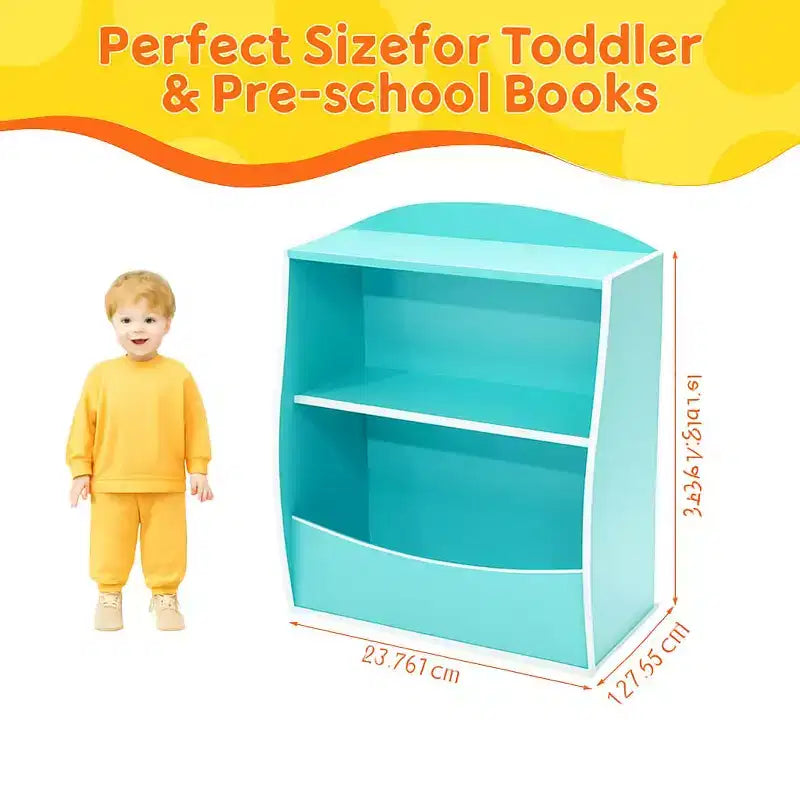 2 Tier Kids Bookshelf and Book Storage, Toddler Bookshelf, Storage Boxes Book Shelf & Organizer for Nursery Playroom Classroom Library Bedroom