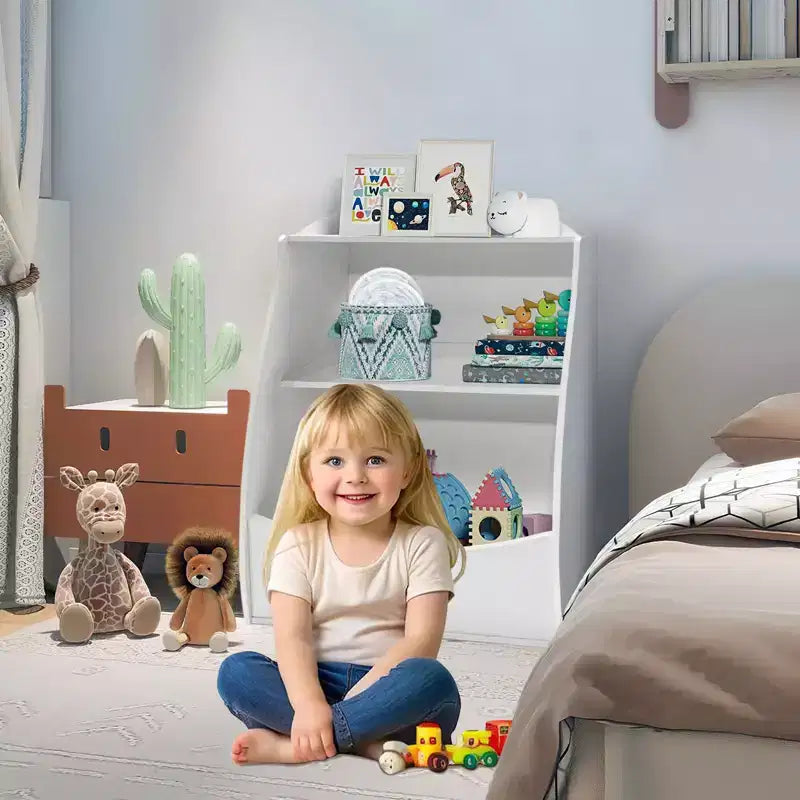 2 Tier Kids Bookshelf and Book Storage, Toddler Bookshelf, Storage Boxes Book Shelf & Organizer for Nursery Playroom Classroom Library Bedroom