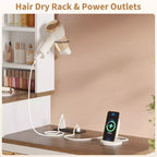 COZONY Corner Makeup Vanity, LED Mirror, Glass Top, Outlets & USB, 1 Door, 4 Drawers, 7 Shelves