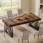 Lantine 63'' dining Table for 4-6, Kitchen Table with Sturdy Metal Legs, Rectangular Dinner Furniture for Living Room, Rustic Brown & Black