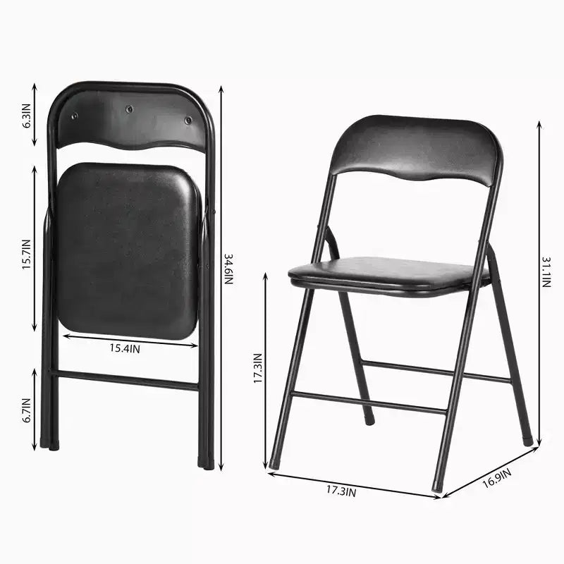 FurnitureR 5-Piece Folding Table and Chair Set  Portable Square Table with 4 Padded Chairs, Space-Saving Dining or Card Game Set for Home, Black