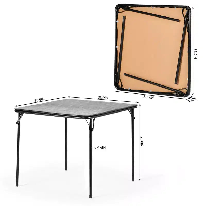 FurnitureR 5-Piece Folding Table and Chair Set  Portable Square Table with 4 Padded Chairs, Space-Saving Dining or Card Game Set for Home, Black