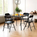 FurnitureR 5-Piece Folding Table and Chair Set  Portable Square Table with 4 Padded Chairs, Space-Saving Dining or Card Game Set for Home, Black