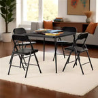 FurnitureR 5-Piece Folding Table and Chair Set  Portable Square Table with 4 Padded Chairs, Space-Saving Dining or Card Game Set for Home, Black