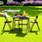 FurnitureR 5-Piece Folding Table and Chair Set  Portable Square Table with 4 Padded Chairs, Space-Saving Dining or Card Game Set for Home, Black
