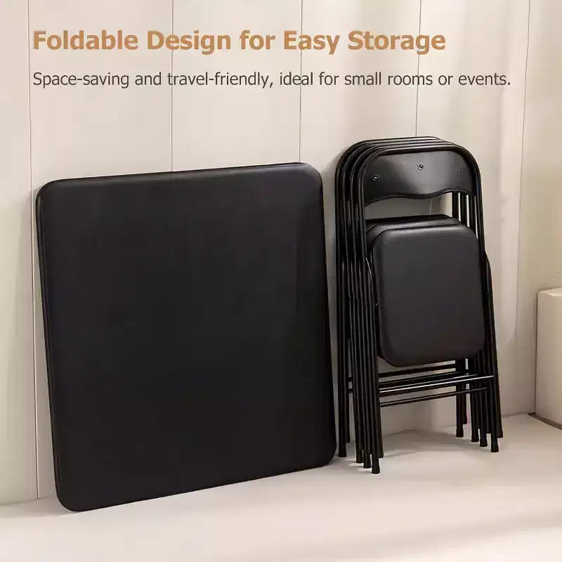 FurnitureR 5-Piece Folding Table and Chair Set  Portable Square Table with 4 Padded Chairs, Space-Saving Dining or Card Game Set for Home, Black