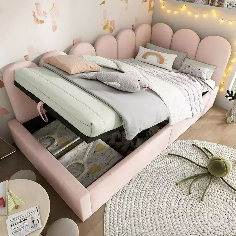Okak Twin Upholstered Platform Daybed with Hydraulic Storage & Metal Slatted Frame,Modern Single Bed for Bedroom,Kids Room