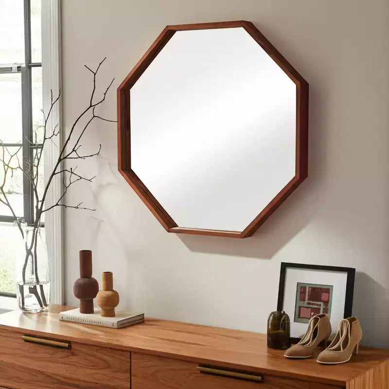 Modern Wood Frame Mirror Wall Dcor - Octagonal 30 - Home, Office, Bedroom, or Living Room Dcor