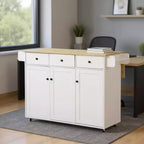 FurnitureR Mobile Kitchen Island Cart with Folding Drop Leaf, 45.3 Wide Kitchen Storage Cabinet on Wheels, Rolling Space-Saving Prep Table, White