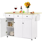 FurnitureR Mobile Kitchen Island Cart with Folding Drop Leaf, 45.3 Wide Kitchen Storage Cabinet on Wheels, Rolling Space-Saving Prep Table, White