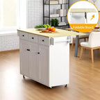 FurnitureR Mobile Kitchen Island Cart with Folding Drop Leaf, 45.3 Wide Kitchen Storage Cabinet on Wheels, Rolling Space-Saving Prep Table, White