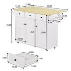 FurnitureR Mobile Kitchen Island Cart with Folding Drop Leaf, 45.3 Wide Kitchen Storage Cabinet on Wheels, Rolling Space-Saving Prep Table, White