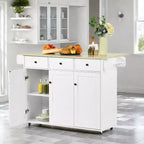 FurnitureR Mobile Kitchen Island Cart with Folding Drop Leaf, 45.3 Wide Kitchen Storage Cabinet on Wheels, Rolling Space-Saving Prep Table, White