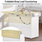FurnitureR Mobile Kitchen Island Cart with Folding Drop Leaf, 45.3 Wide Kitchen Storage Cabinet on Wheels, Rolling Space-Saving Prep Table, White