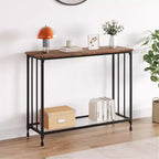 Console Table  2-Tier Industrial Entryway Table with Glass Shelf (Rustic Brown, for Living Room/Hallway/Bedroom)