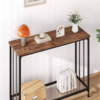 Console Table  2-Tier Industrial Entryway Table with Glass Shelf (Rustic Brown, for Living Room/Hallway/Bedroom)