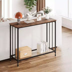 Console Table  2-Tier Industrial Entryway Table with Glass Shelf (Rustic Brown, for Living Room/Hallway/Bedroom)