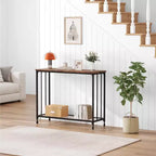 Console Table  2-Tier Industrial Entryway Table with Glass Shelf (Rustic Brown, for Living Room/Hallway/Bedroom)