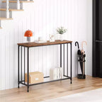 Console Table  2-Tier Industrial Entryway Table with Glass Shelf (Rustic Brown, for Living Room/Hallway/Bedroom)