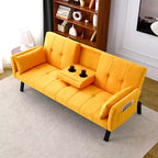 MAYEERTY 70 Inch Multifunctional Cotton Sofa Bed with Cup Holder Side Storage for Living Room Bedroom Yellow