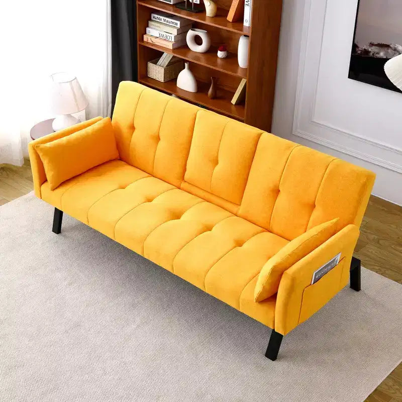 MAYEERTY 70 Inch Multifunctional Cotton Sofa Bed with Cup Holder Side Storage for Living Room Bedroom Yellow