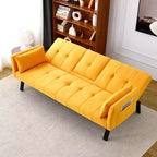 MAYEERTY 70 Inch Multifunctional Cotton Sofa Bed with Cup Holder Side Storage for Living Room Bedroom Yellow