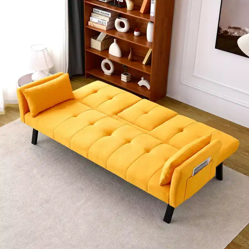 MAYEERTY 70 Inch Multifunctional Cotton Sofa Bed with Cup Holder Side Storage for Living Room Bedroom Yellow