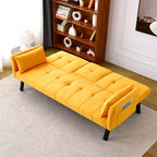 MAYEERTY 70 Inch Multifunctional Cotton Sofa Bed with Cup Holder Side Storage for Living Room Bedroom Yellow