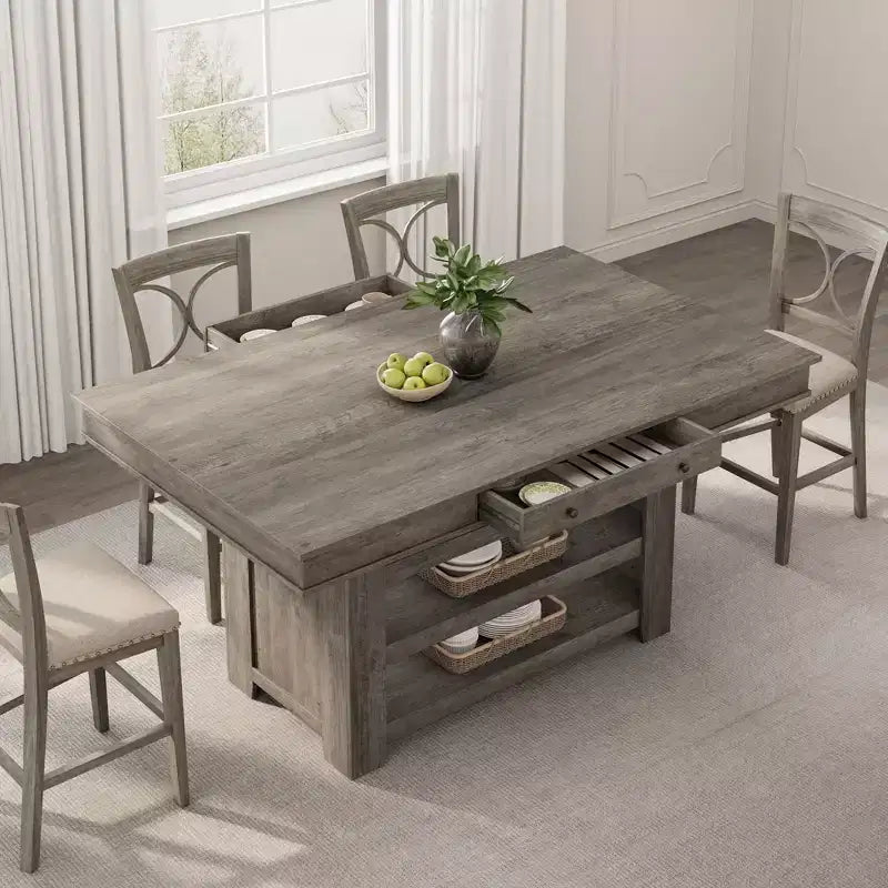 60-Inch Kitchen Island with Storage, Farmhouse 4-Tier Stationary Island Table with Large Countertop for Kitchen, Dining Room, Living Room